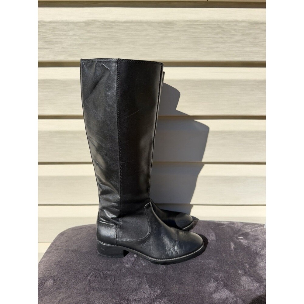 Donald J Pliner Women’s 6M Black Leather Knee High Riding Boots Low Heel Zip
